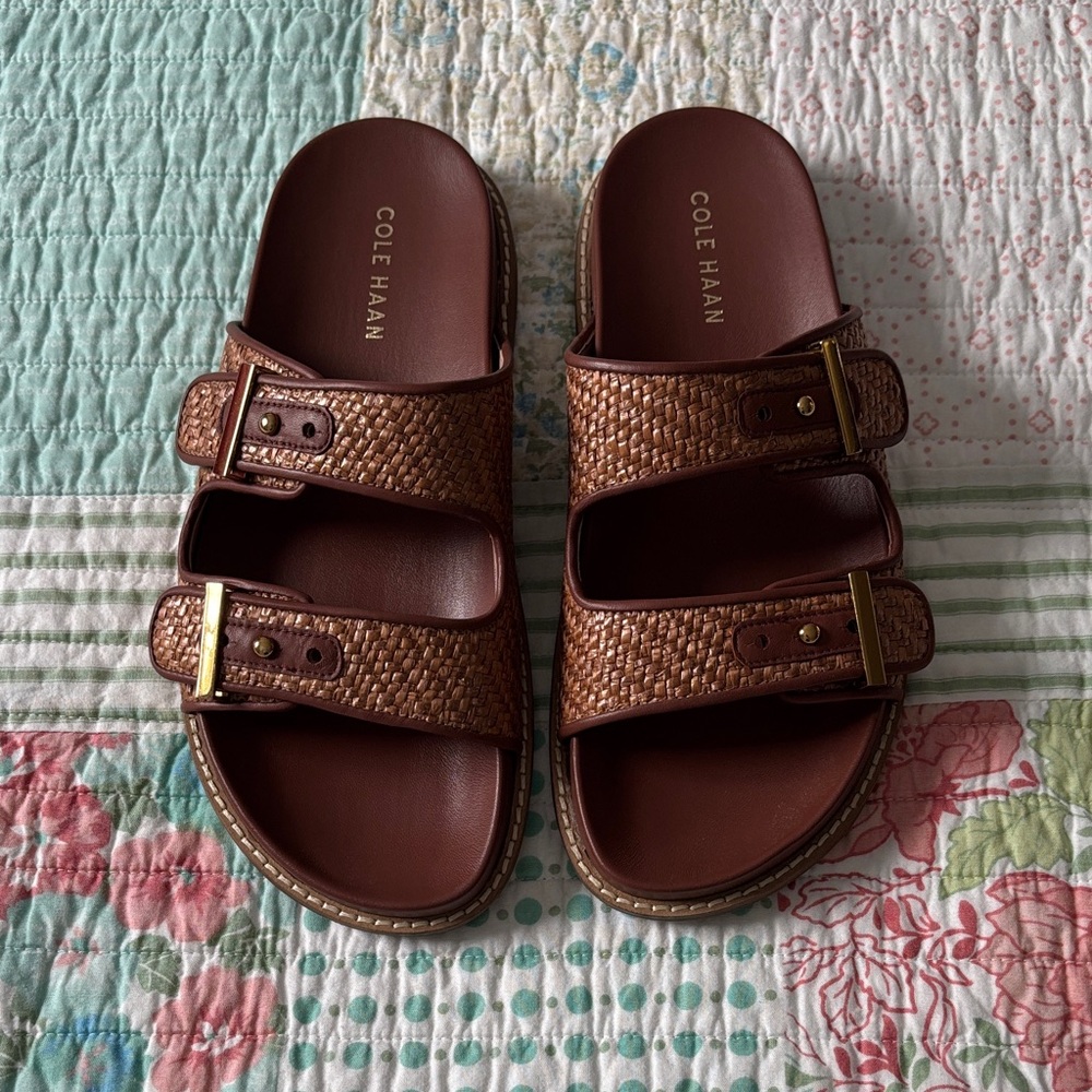 Cole Haan Brown Woven Slide Sandals
